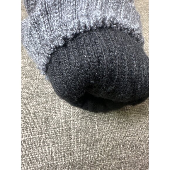 Warm Knit Winter Gloves Gray Black Striped & Solid Gray Fleece Lining Lot of 2 - Picture 3 of 5
